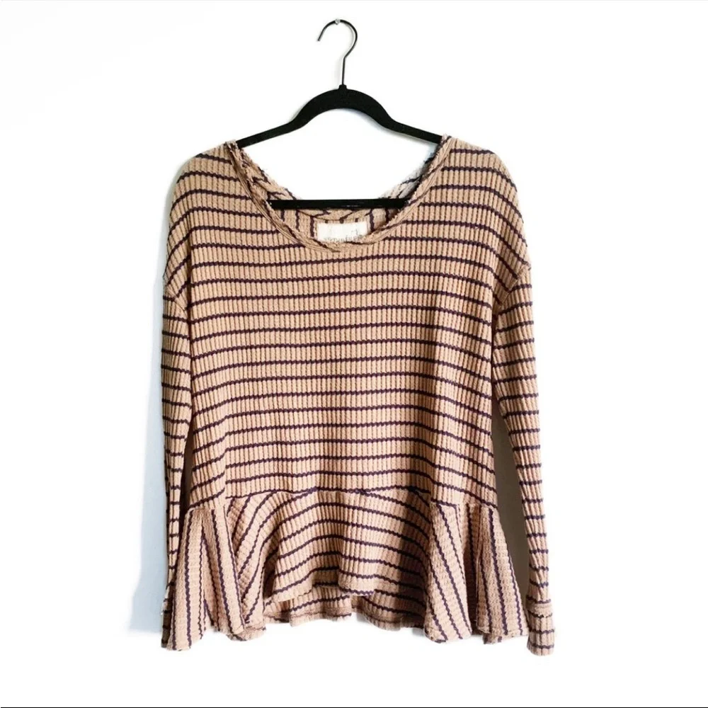 We The Free Auntie Em Peplum Thermal Top Boho Brown